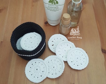 Face Scrubbies & Basket Set: Crocheted Cotton Eco-Friendly Reusable Wipes