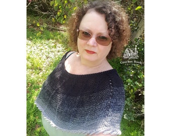 Short Cable Poncho: Crocheted Cotton Blend Cover-Up, available in caramel or black ombre