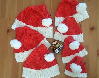 LIMITED EDITION - Crochet Santa Hat with Faux Fur Pom Pom, in seven sizes, a size to fit every age!