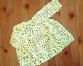 Baby's Smock Top, 1970s vintage style, to fit age 0-3 months, size 000, crocheted in yellow bamboo-cotton yarn