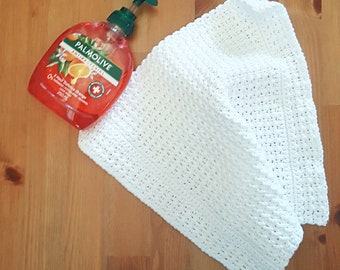 Face & Hand Towel, crocheted with white 100% natural cotton, hypoallergenic small bathroom towel