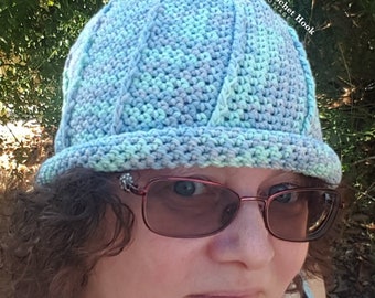 Rolled Brim Slouchy Beanie, Adult Medium, crocheted cotton hat, 3 colours available