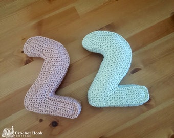 Number Two, Crochet Numbers, 3D, soft numerals, mostly freestanding, great for milestone markers and photo props