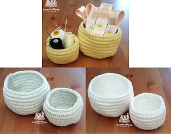 Set of 2 Round Cotton Baskets, soft crocheted small baskets, useful for storing odds and ends, bathroom accessories, jewelry