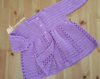 Toddlers Coat, size to fit 12-18 months old, for spring or autumn, crocheted in purple bamboo-cotton blend yarn, Sally Design