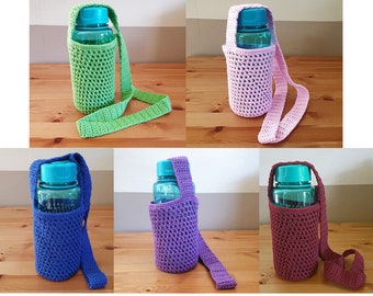 Bottle Bag with Crossbody Strap, bottle holder fits bottles up to 11cm (4.5 inches) diameter,  crocheted using cotton yarn