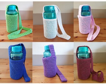 Bottle Bag with Crossbody Strap, bottle holder fits bottles up to 11cm (4.5 inches) diameter,  crocheted using cotton yarn