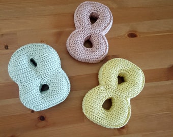 Number Eight, Crochet Numbers, 3D, soft numerals, mostly freestanding, great for milestone markers and photo props