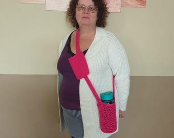 Crossbody Bottle Holder with Phone Pocket, crocheted with cotton yarn