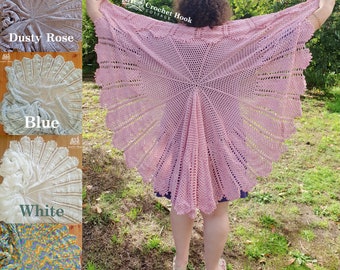 Waterlily Circular Shawl, Vintage Crochet Design, available in multiple colours, 102cm (40 inch) diameter