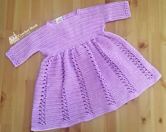 Sally Toddler Dress, crocheted with bamboo cotton blend yarn, fits size 12-18 Months