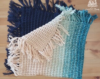 Waffle Baby Blanket with Fringe - crocheted in Ocean Jasper or White cotton