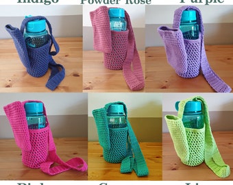 Crossbody Bottle Holder with phone pocket, fits bottles up to 11cm (4.5 inches) diameter,  crocheted using cotton yarn