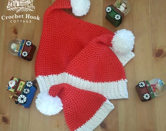 Santa Hat with Faux Fur Pom - sizes Prem, Adult S & M