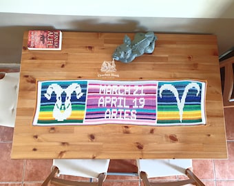 Mosaic CROCHET PATTERN Aries Table Runner, temperature blanket, Zodiac Ram, Digital Download PDF Files