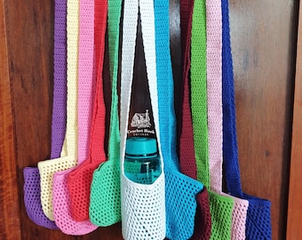 Bottle Bag with Crossbody Strap, Hands Free Bottle Carrier Sling, crocheted in cotton yarn