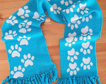CROCHET PATTERN Kitten Paws Scarf, tapestry or intarsia crochet - PDF file Digital Download