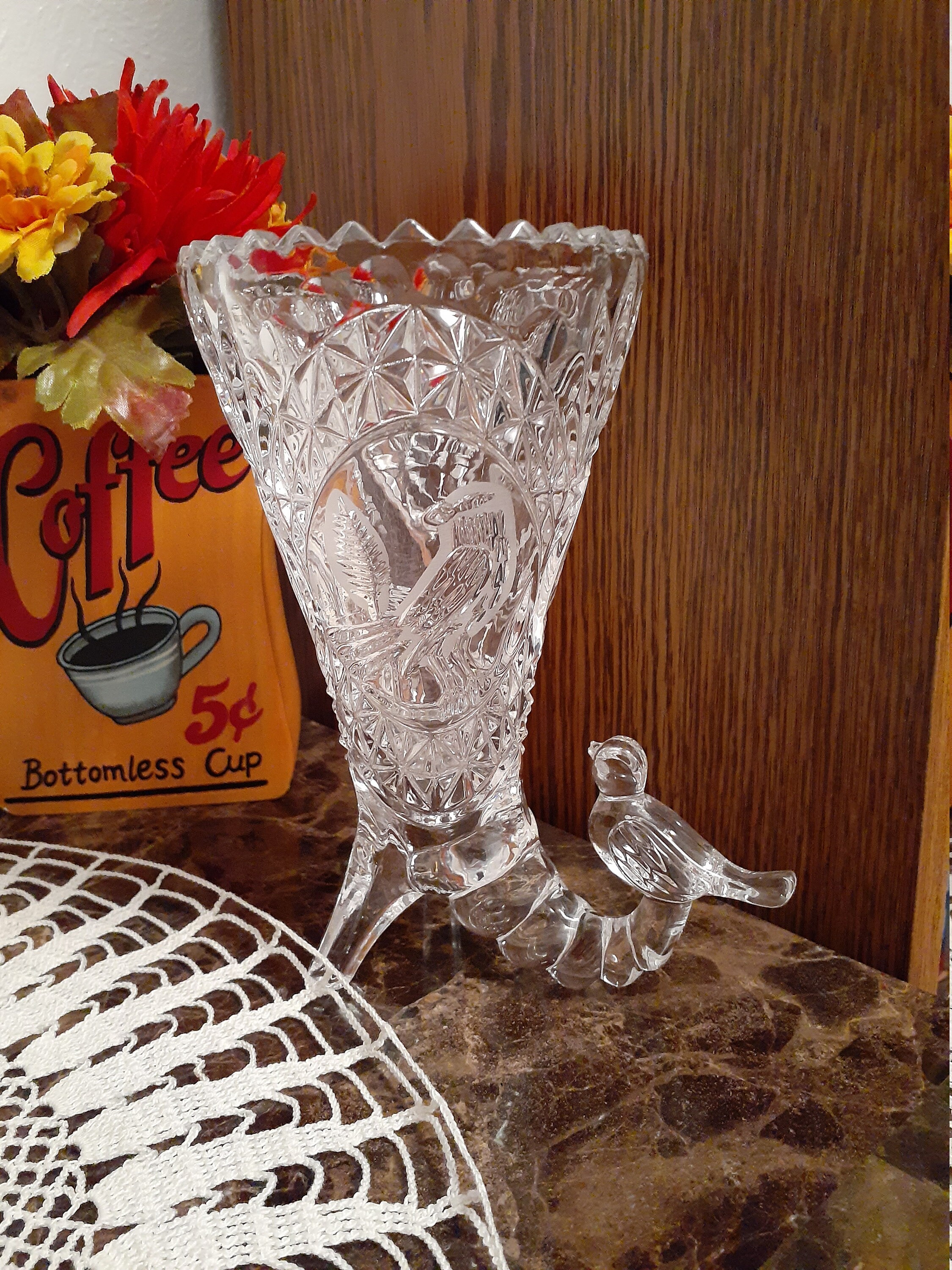 Vintage crystal bird vase Etsy