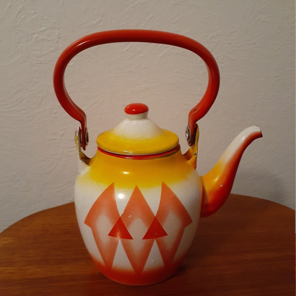 Vintage enamelware tea kettle