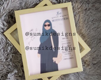 Custom Faceless Individual Illustration - Hijabi Portrait with a Motivational Quote - Customisable Portrait Print