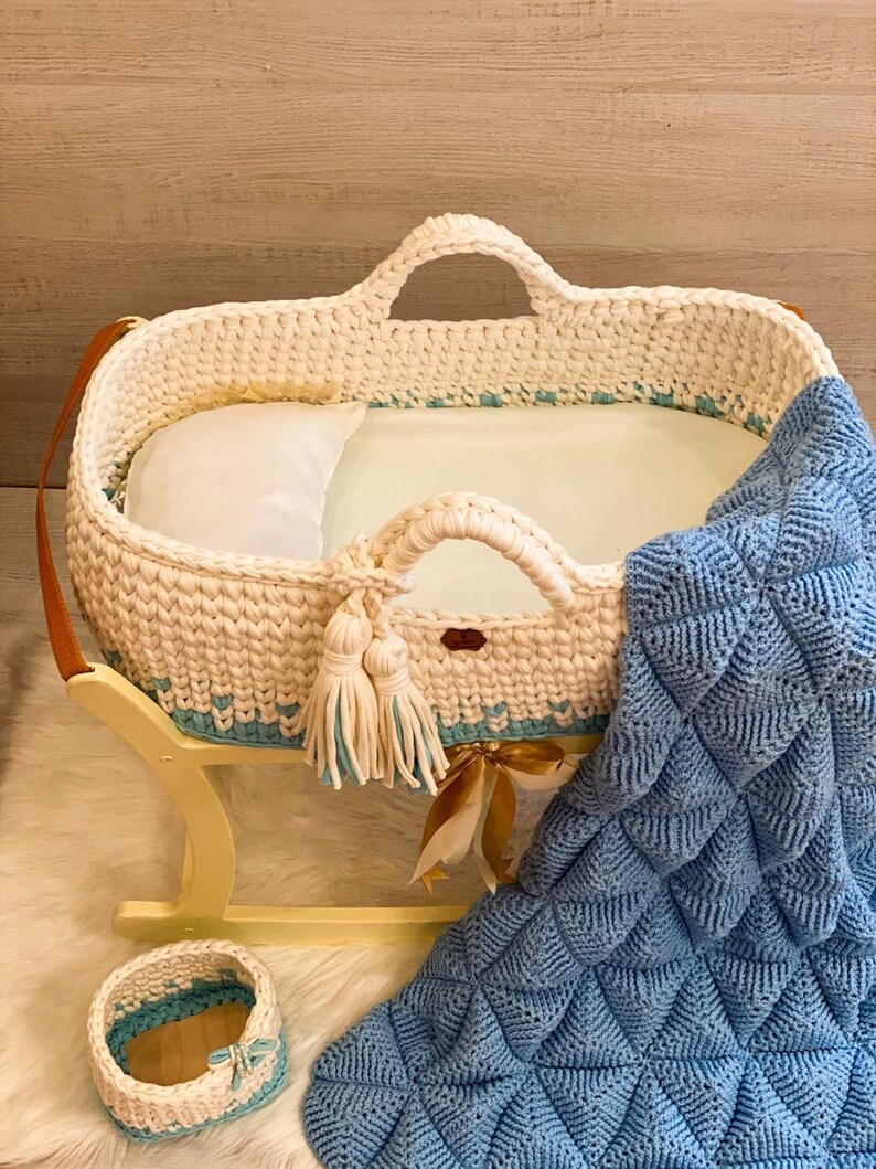 Baby Moses Basket in Light Blue Newborn Baby Carrier Baby Etsy