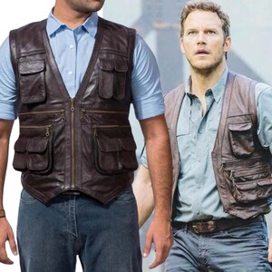 Smart Range Men's Real Leather Hunter Vest – Jurassic World Chris Pratt Style – Vintage Black Waistcoat