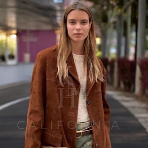 Long manteau en cuir suédé marron pour femme, trench-coat marron vintage en cuir suédé pour femmes occidentales, élégant et chaud, cadeau d'hiver parfait pour elle