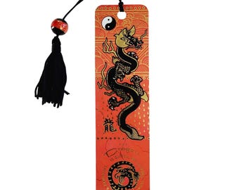 Vintage Y2K Chinese Dragon Bookmark Yin Yang gold Bead Garcia Antioch BTBM-20508