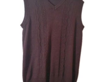 Paul Jones Sweater Vest Men's M brown V-Neck Cable Knit vintage grandpa academia