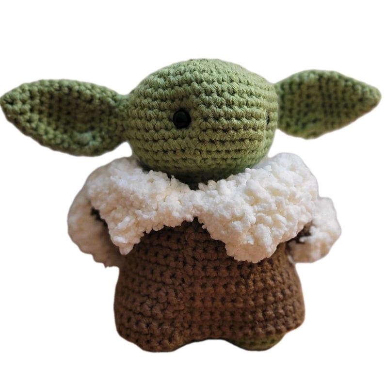 Large 10" Amigurumi Crochet Baby Yoda Plush Art Doll Handmade Folk Alien Child image 15