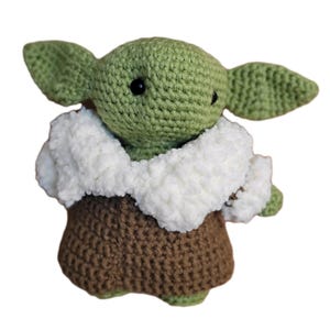 Large 10" Amigurumi Crochet Baby Yoda Plush Art Doll Handmade Folk Alien Child image 16