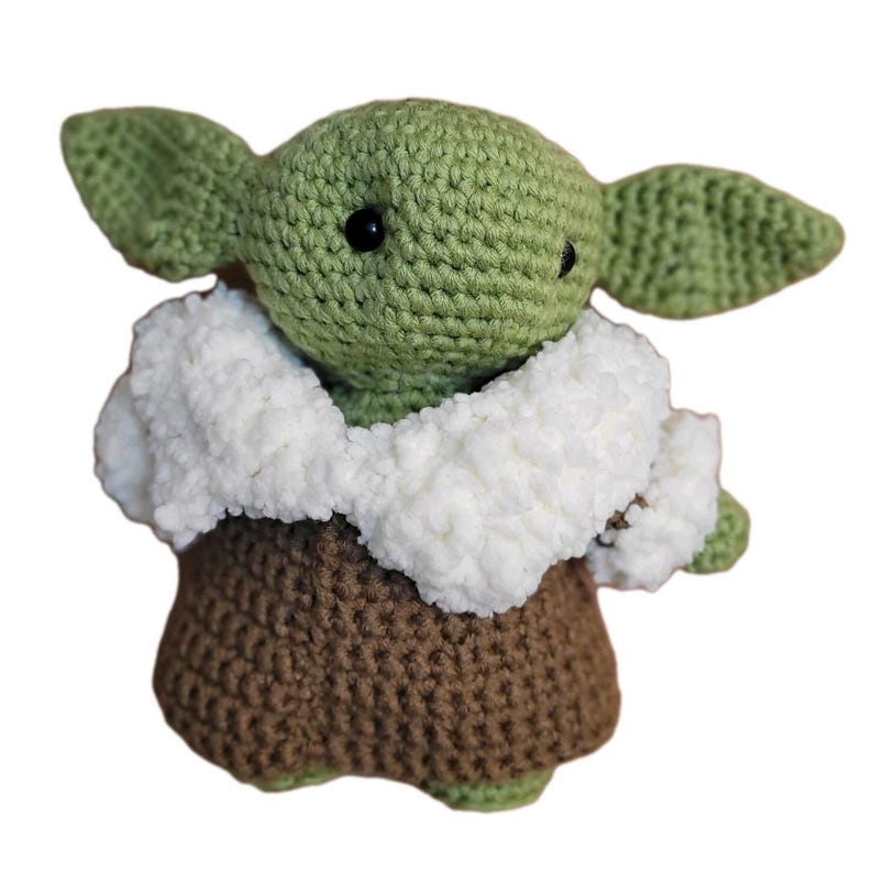 Large 10" Amigurumi Crochet Baby Yoda Plush Art Doll Handmade Folk Alien Child image 16