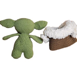 Large 10" Amigurumi Crochet Baby Yoda Plush Art Doll Handmade Folk Alien Child image 19