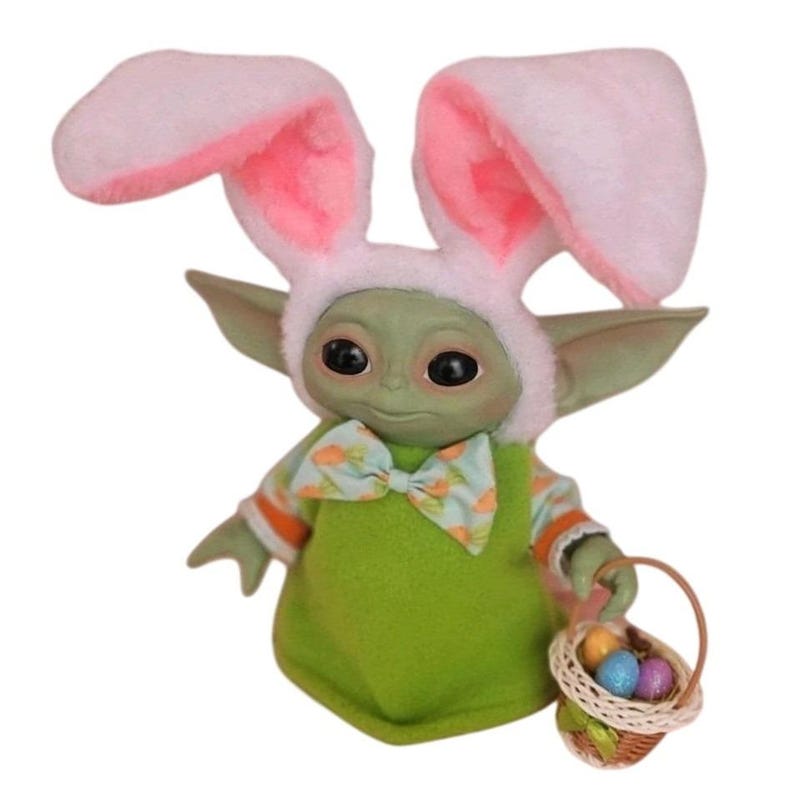 Easter Outfit for 7.5" Baby Yoda Grogu Plush Bunny Ears Basket Eggs Carrot Print Bild 3
