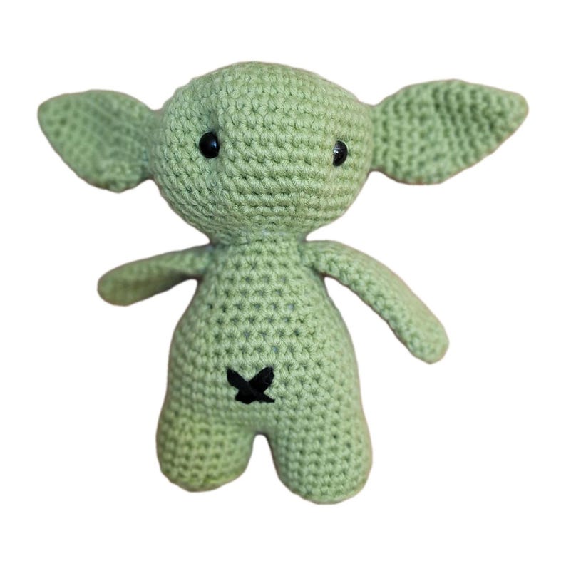 Large 10" Amigurumi Crochet Baby Yoda Plush Art Doll Handmade Folk Alien Child image 20