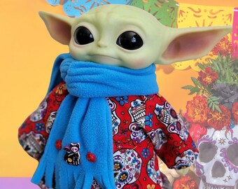 Grogu Doll Sugar Skull Halloween Outfit with Scarf (11" Doll)