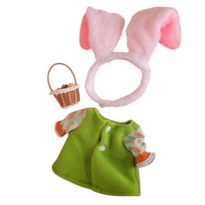 Easter Outfit for 7.5" Baby Yoda Grogu Plush Bunny Ears Basket Eggs Carrot Print Bild 2