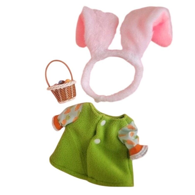 Easter Outfit for 7.5" Baby Yoda Grogu Plush Bunny Ears Basket Eggs Carrot Print Bild 2