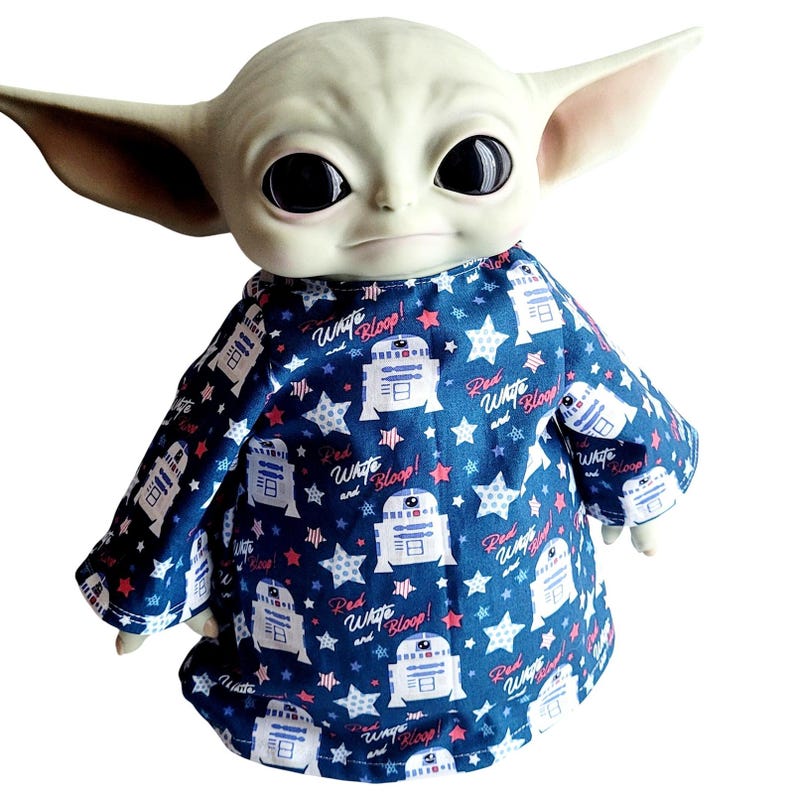 Conjunto para el Día de la Independencia para Baby Yoda de 28 cm (11") - Muñecos de peluche Grogu de Mattel - R2-D2 Bloop imagen 1