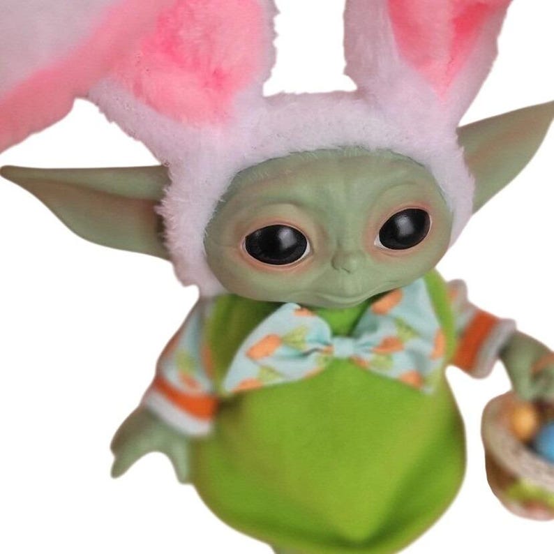 Easter Outfit for 7.5" Baby Yoda Grogu Plush Bunny Ears Basket Eggs Carrot Print Bild 10