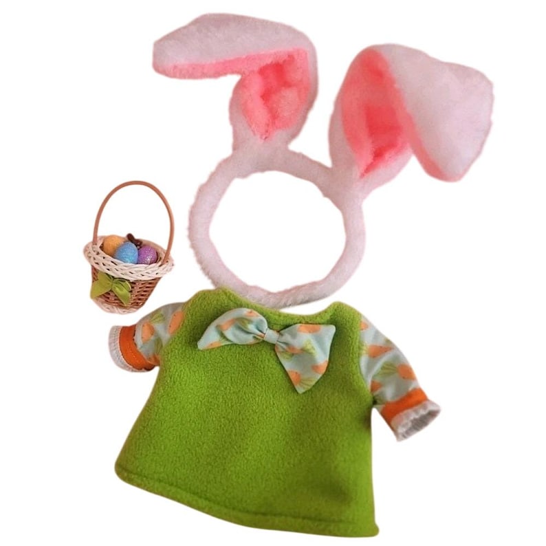 Easter Outfit for 7.5" Baby Yoda Grogu Plush Bunny Ears Basket Eggs Carrot Print Bild 1