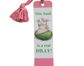 Marcapáginas vintage de los años 90 de Wallace Tripp, con borla de Grig Pig Pickle Dilly, Antioch H-1469