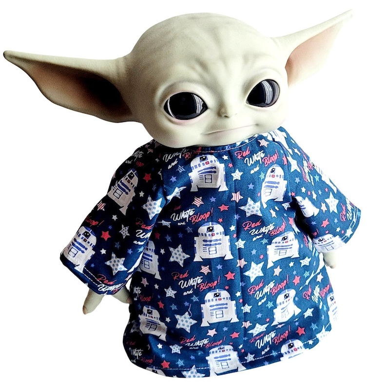 July 4th Outfit for 11" Baby Yoda Mattel Grogu plush Dolls, R2-D2 red white blue image 1