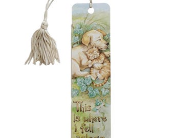 Marcapáginas vintage Y2K de Leesa Whitten, cachorro, perro, gatito, gato durmiendo, 2000, TMB-18171