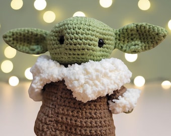 Handmade Crochet Amigurumi Baby Alien Fan Art 10" Animal Plush The Child with removable Robe