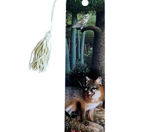 Vintage 90s Forrest Fox Owl tassel Bookmark Braldt Bralds 1995 Antioch KBO-1141X