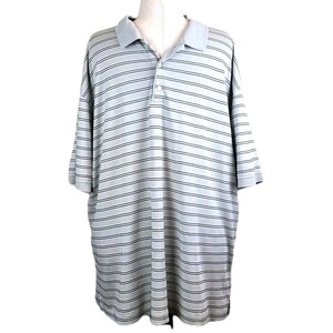 Vintage 90s Hathaway Polo Shirt Mens XXL grey Pima Cotton stripes 3 three button