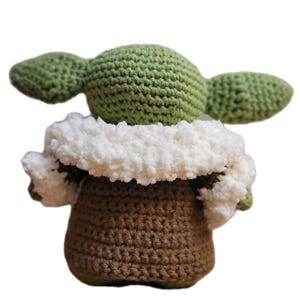 Large 10" Amigurumi Crochet Baby Yoda Plush Art Doll Handmade Folk Alien Child image 12
