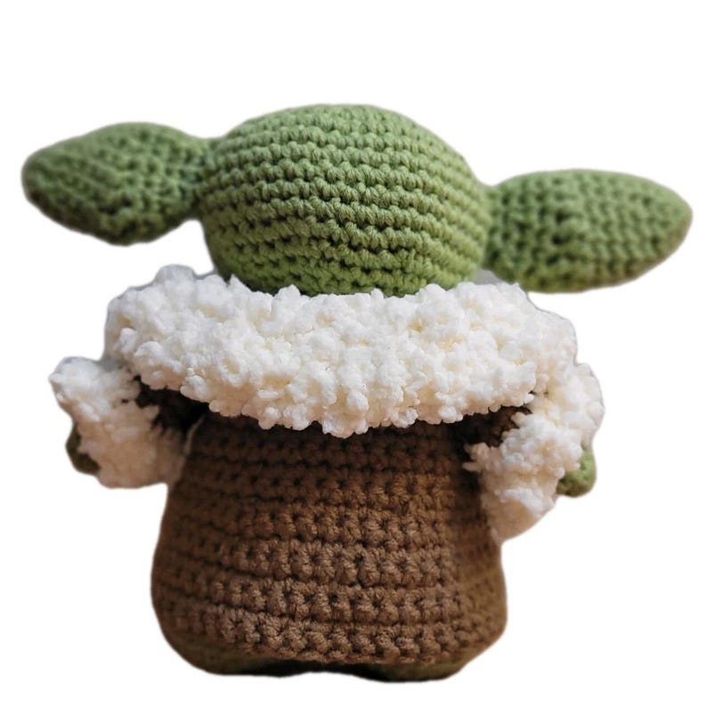Large 10" Amigurumi Crochet Baby Yoda Plush Art Doll Handmade Folk Alien Child image 12