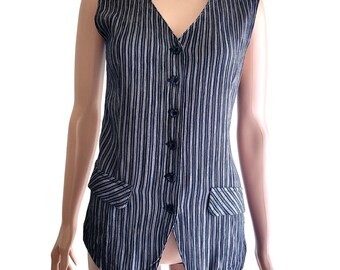 Vintage 90s STAR C.C.C. Pinstripe Vest sz S, Corporate Office Goth Dark Academia